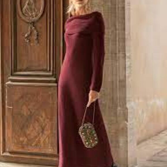 NEW! Peruvian Connection Black Pima Cotton Portrait Collar Long Sleeve Dress - M - Picture 9 of 12